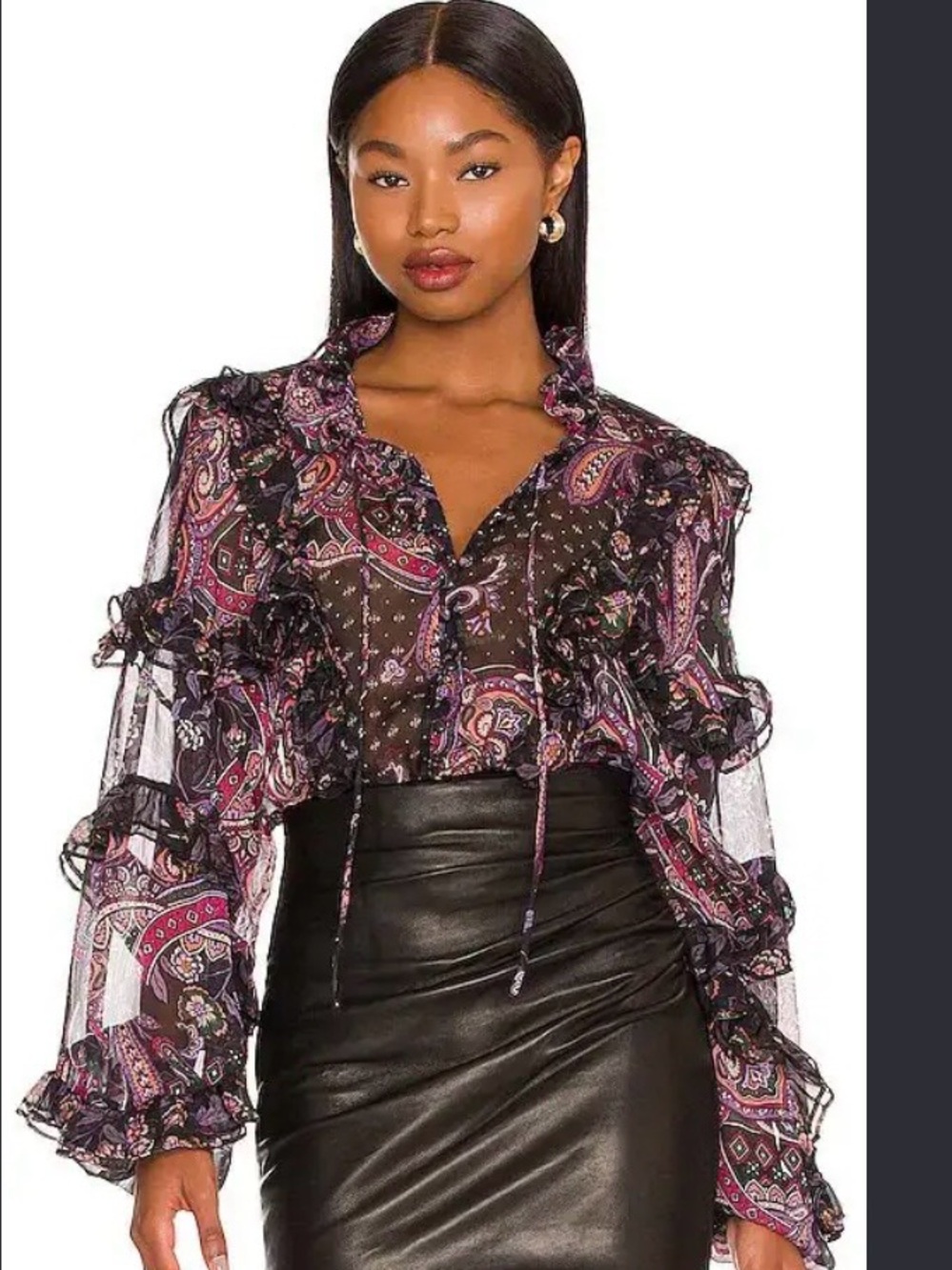 MISA Revolve Frida Printed Chiffon Ruffle L/S Gypset Mix & Nightshade XS $358